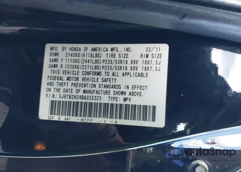 2011 Acura Rdx z USA, uszkodzony, nr VIN 5J8TB2H24BA005323
